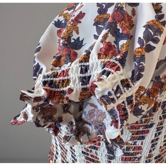 OPT Anthropologie Maxi Dress Sz S Daphne White Floral Smock Puff Sleeve EUC Boho - Picture 6 of 10